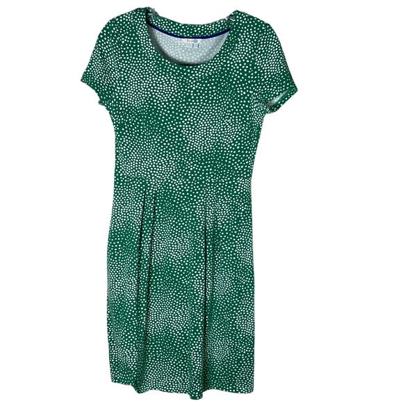 Boden Emmeline A-Line Jersey Dress Size 4R Green with White Polka Dot Print - Picture 2 of 7
